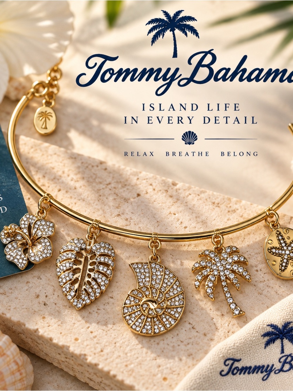 Tommy Bahama Gold Crystal Tropical Charm Bangle